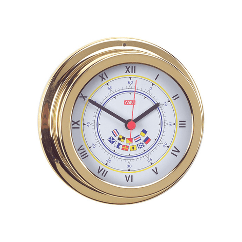 Anvi Polished Brass Clock With Code Flags - 120mm Dia Face