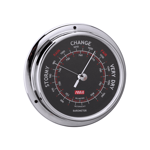 Anvi Chrome Plated Brass Barometer With Black Face - 95mm Dia Face