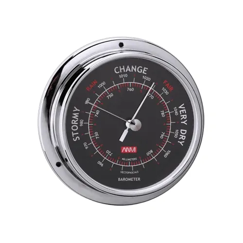 Anvi Chrome Plated Brass Barometer With Black Face - 95mm Dia Face