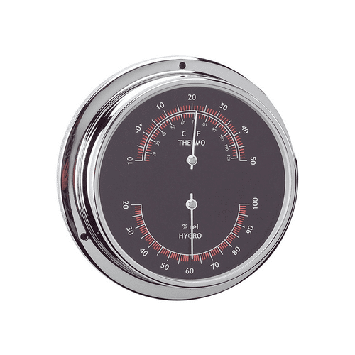 Anvi Chrome Plated Brass Thermometer & Hygrometer Combo With Black Face - 95mm Dia Face