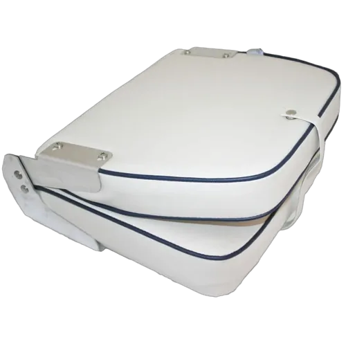Ensign Folding Upholstered Seat - Ivory White With Dark Blue Trim