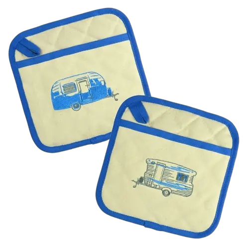 Van Go Collections Embroidered Pot Holders Bluey Caravan Winter