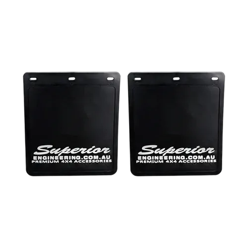 Superior Rubber Mudflaps Small 250mm x 230mm - White Logo (Pair) - 1009BC1