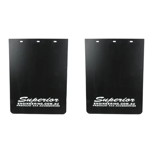 Superior Premium Mudflaps Extra Large 420mm x 350mm - White Logo (Pair) - PF1714BS1