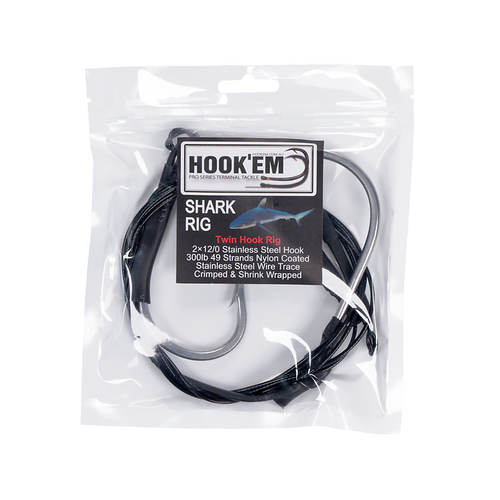 Hookem Shark Rig 12/0 Double Hook Rig Black Coated Stainless Wire 300Lb ...