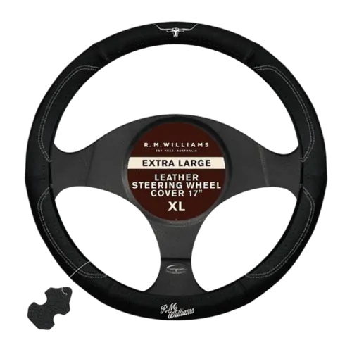 RM Williams 16inches Leather Steering Wheel Cover Large Black