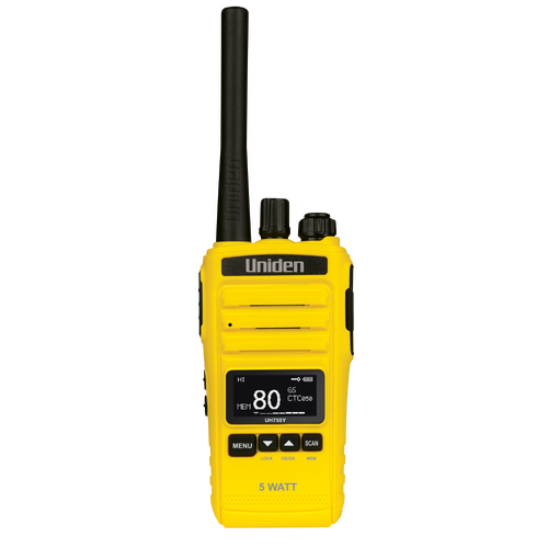Uniden UH755-Y Yellow 5 Watt UHF CB Splashproof Handheld Radio