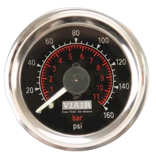 Viair Dual needle gauge, 2", 160psi, black face, illuminated