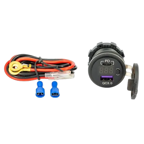 VES 12V/24V Quick Charge Socket - USB C / Voltmeter & USB Quick Charge 3.0