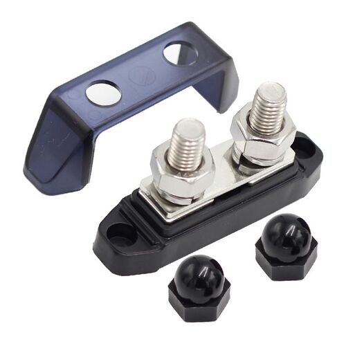 VES Dual Black Surface Mount Bus Bar M10 Stud - 150amp Rated @ 12v