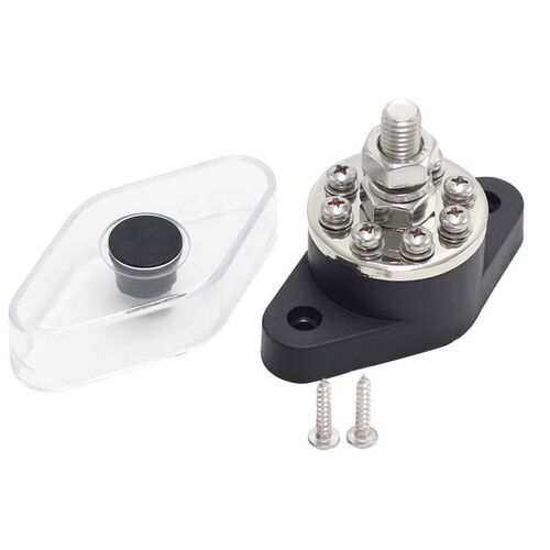 VES Round Bus Bar Black - M10 Single Stud - M4 Eight Stud - 150amp Rated @ 12v