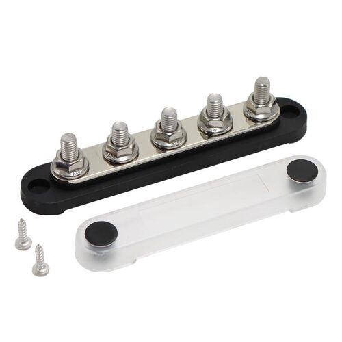 VES Five Post Bus Bar Black - M8 Studs - 150amp Rated @ 12V