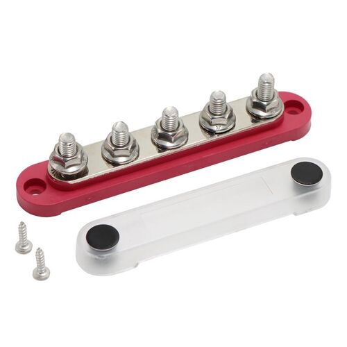 VES Five Post Bus Bar Red - M8 Studs - 150amp Rated @ 12V