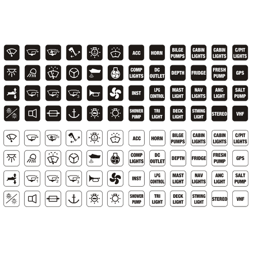 Viper Led Rocker Switch Name Plates - Black & White 12 mm Square