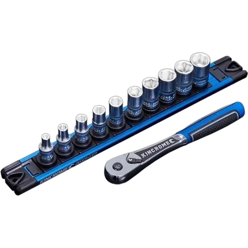 Kincrome Lok-On Socket Set Twist-Lock Rail 11 Piece 1/4 Drive - Metric