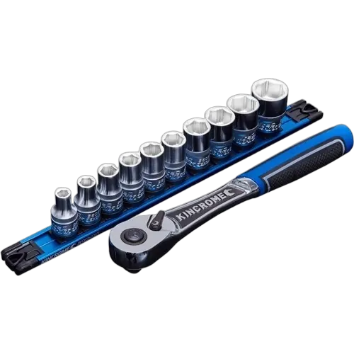 Kincrome Lok-On Socket Set Twist-Lock Rail 11 Piece 1/2 Drive - Metric